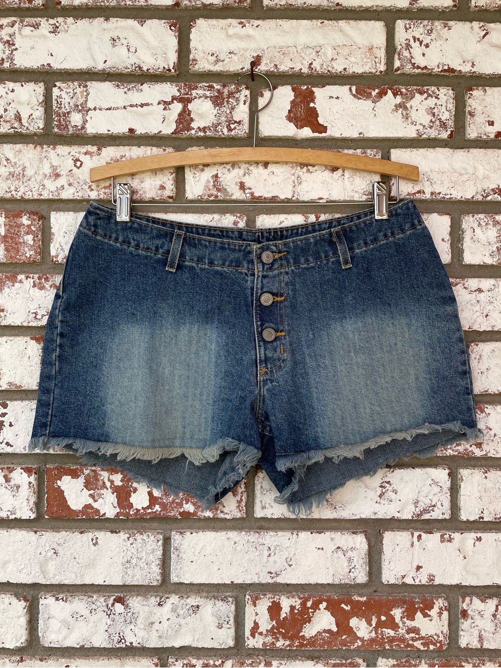 No Boundaries | Vintage Y2K Low Rise Bleached Button Fly Denim Jean Shorts